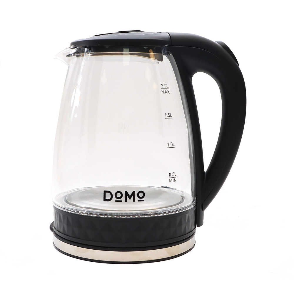 Электрочайник DOMO SML1802, 2л, 2000Вт, черный/Blue, Колба: стекло, Корпус: пластик (SML1802GL)