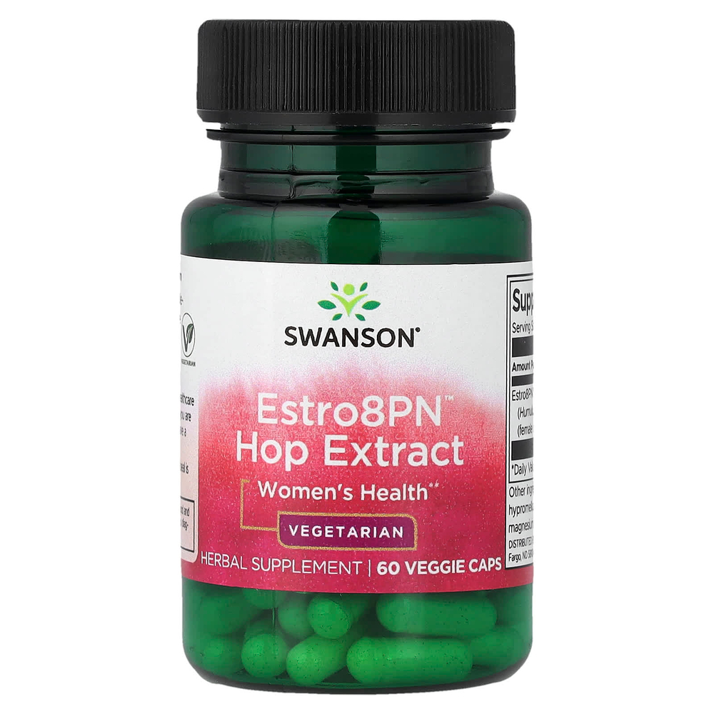 Swanson Vitamins, Estro8PN™, экстракт хмеля, для женского здоровья, 60 растительных капсул (10 мг в 1 капсуле)