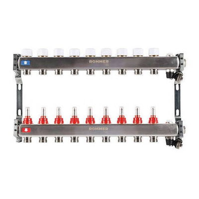 Коллекторная группа для теплого пола ROMMER RMS1201 - 1" на 9 контуров 3/4" EK