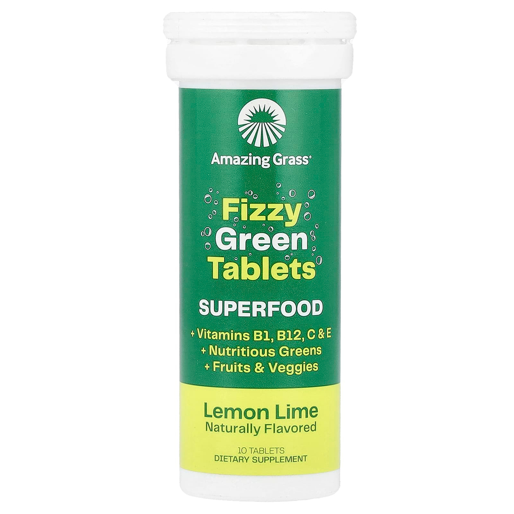 Amazing Grass, Fizzy Green Tablets, Superfood, лимон и лайм, 10 таблеток
