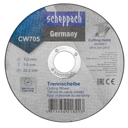 Круг отрезной по металлу 125х1.0.х22,2мм-40шт Scheppach Sch-CW705[40шт к-т]