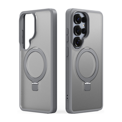 Чехол серого цвета с MagSafe для Samsung Galaxy S26 Ultra, серия Yind Series Case от Dux Ducis (версия с магнитной откидной подставкой)