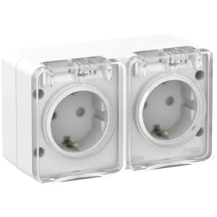 ATLASDESIGN PROFI IP54 О/У РОЗЕТКА двойная с заземлением со шторками, 16А, БЕЛЫЙ