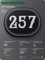 Номерок на дверь квартиры 257, для кабинета, офиса, шильдик 9 х 7 см, черный, Айдентика Технолоджи