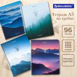 Тетрадь А5 96 л. BRAUBERG, гребень, клетка, обложка картон, "Безмятежность", 404423, 4шт