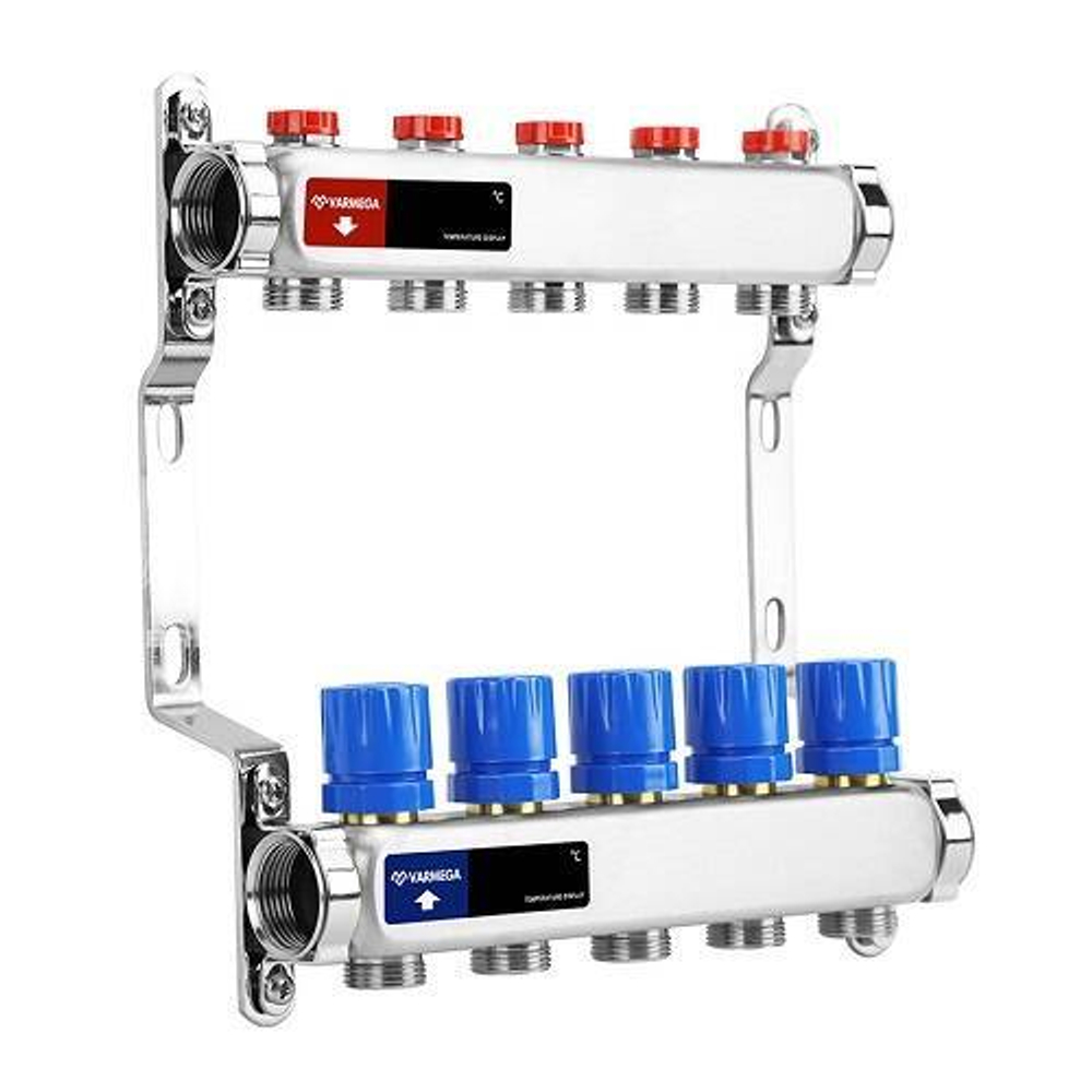 Коллекторная группа для радиаторного отопления Varmega  - 1" на 8 контуров 3/4"EK (нерж.сталь)