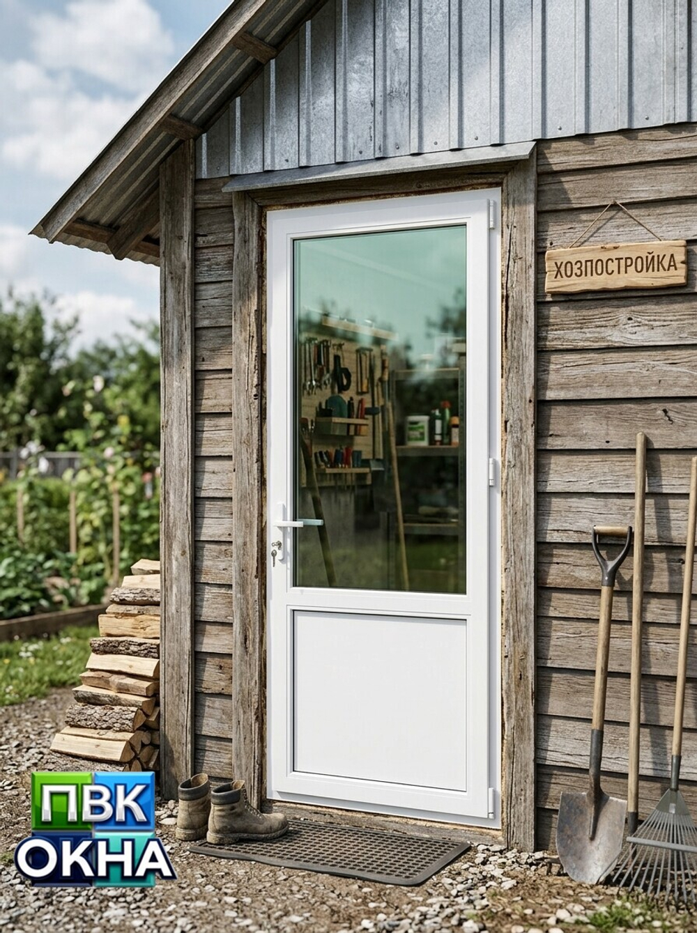 Дверь пластиковая со стеклом замок с ключами