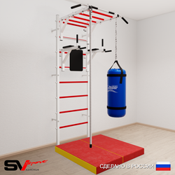 Шведская стенка Sv Sport 5405 (Турник рукоход/Брусья/Канат/Цепь/Мешок 15кг/Мат 1м)