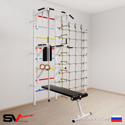 Шведская стенка Sv Sport усиленная 6080 (Турник стандарт/Брусья/Стойка/Скамья/Канат/Кольца/Лестница/Канатный лаз)