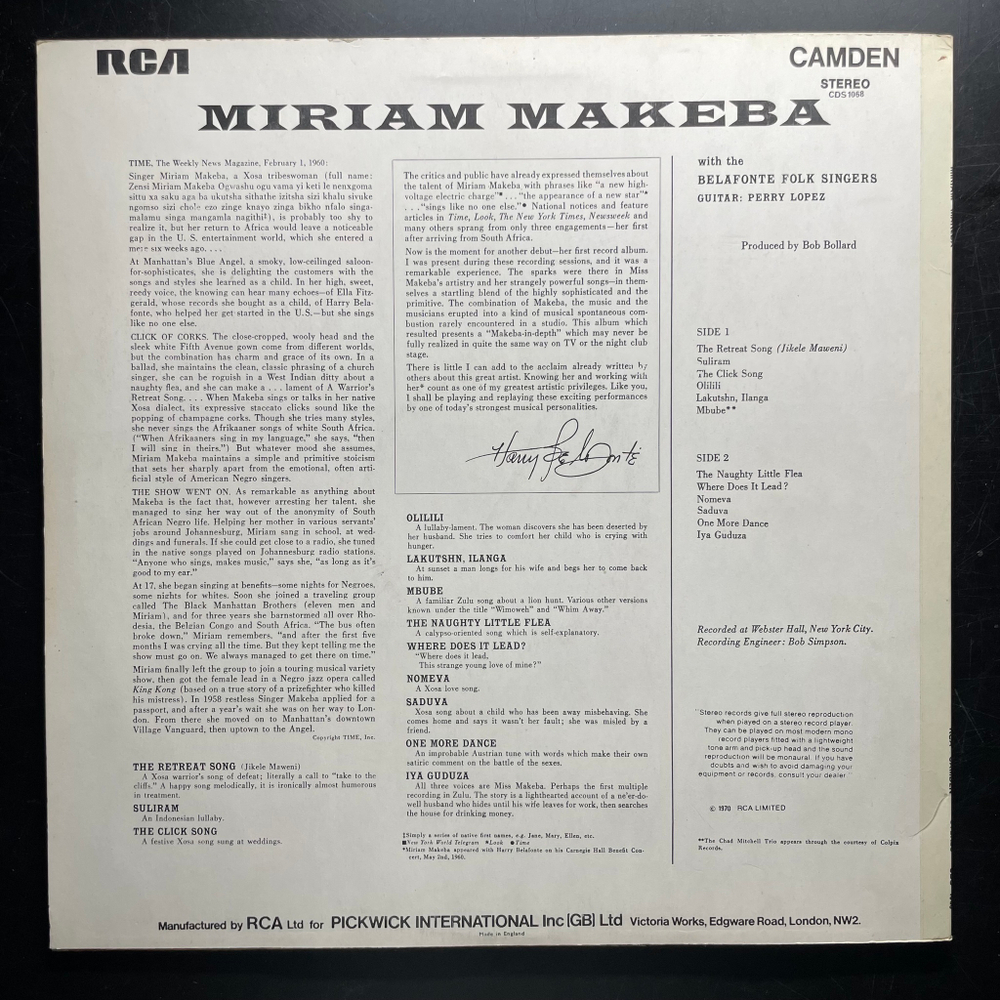 Miriam Makeba ‎– Miriam Makeba (Англия 1970.)