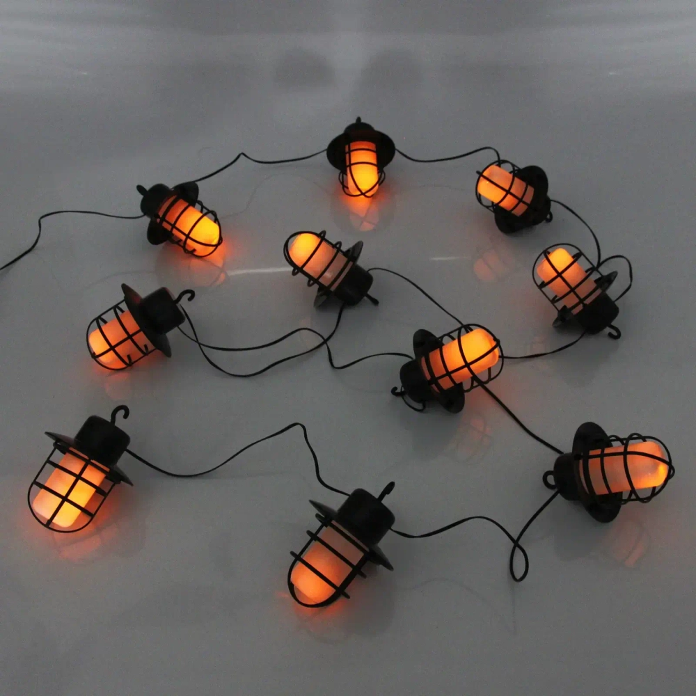 Гирлянда для улицы «Фонари» 4 м 10 ламп LED (10*8 см) чёрн.пров, 1 реж.,IP-54, Эффект горящего пламени (солнечная батарея)