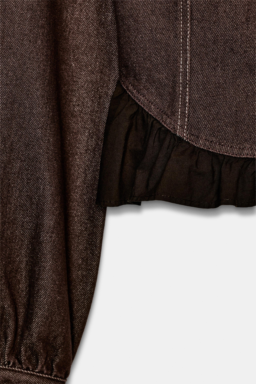 ZARA ДЖИНСОВАЯ РУБАШКА Z1975 С КОМБИНИРОВАННЫМ НИЗОМ, КОРИЧНЕВЫЙ