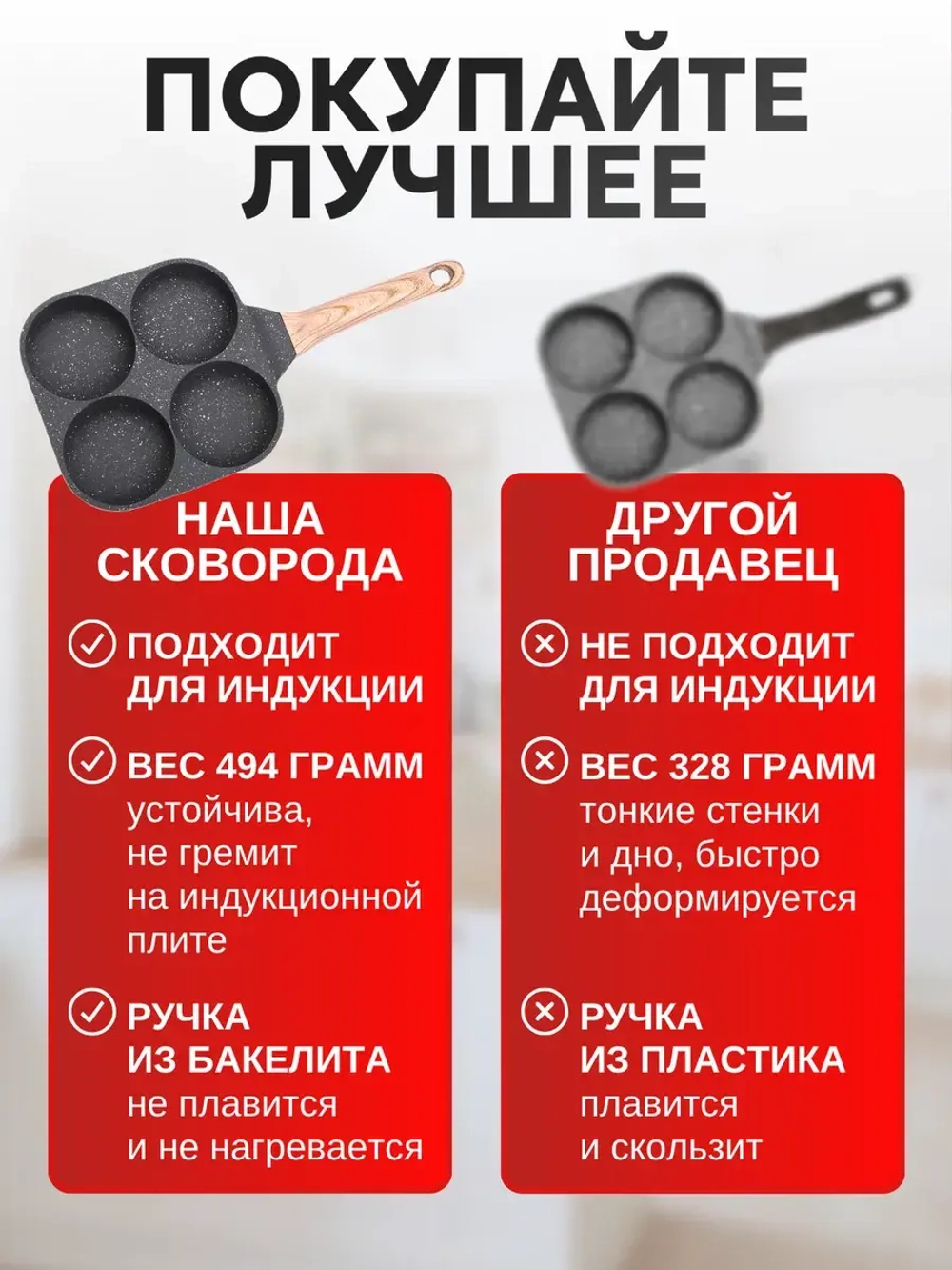 Сковорода для блинов и яичницы секционная 4 круга