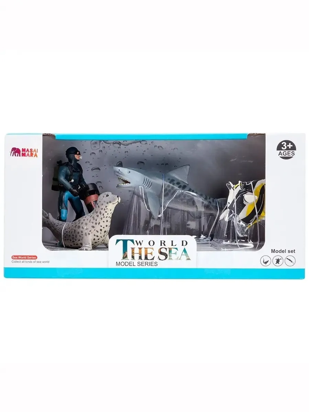 Игрушки фигурки в наборе морские животные (акула, тюлень, дайвер и др)