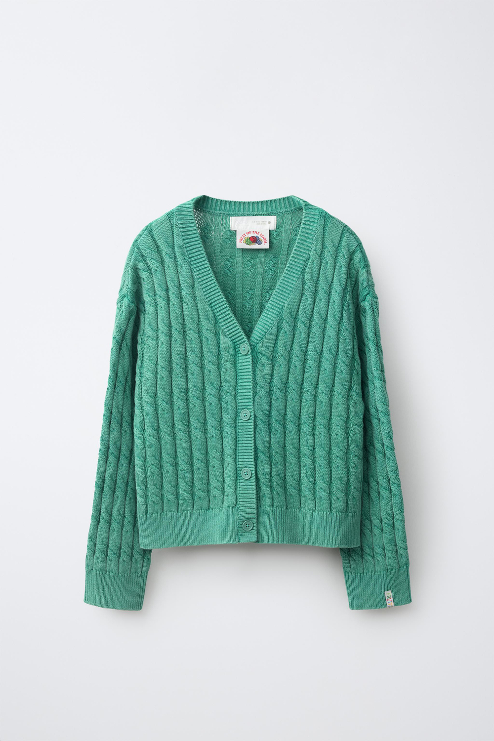 ZARA - FRUIT OF THE LOOM™ ТРИКОТАЖНЫЙ КАРДИГАН, СВЕТЛО-ЗЕЛЕНЫЙ