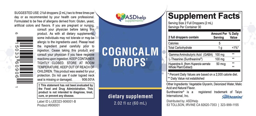 CogniCalm drops Gaba L-theanine EXP 10/26 — этикетка (Supplement Facts)