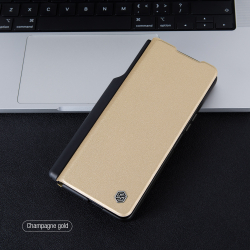 Чехол золотистого цвета (Champagne gold) от Nillkin для Samsung Galaxy Z Fold 4 5G, с держателем для S Pen, серия Qin Pro Leather с защитной шторкой для камеры