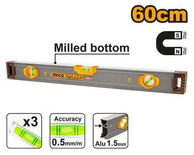 Алюминиевый магнитный строительный уровень 600 мм INGCO HSL38060M INDUSTRIAL