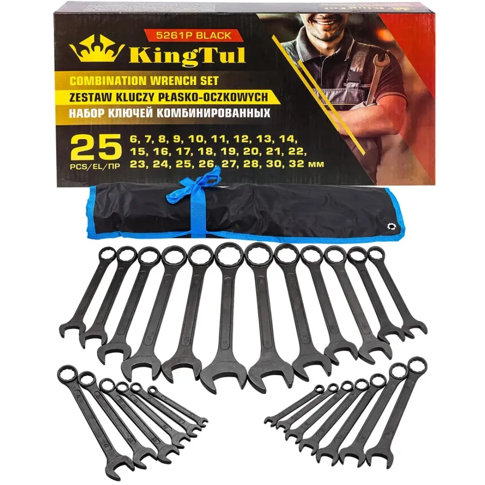 Набор ключей комбинированных 25пр. KINGTUL KT-5261P Black