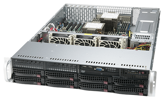 Сервер Supermicro SuperServer SYS-620P-TR без процессора/без ОЗУ/без накопителей/количество отсеков 3.5" hot swap: 8/2 x 1200 Вт/LAN 1 Гбит/c