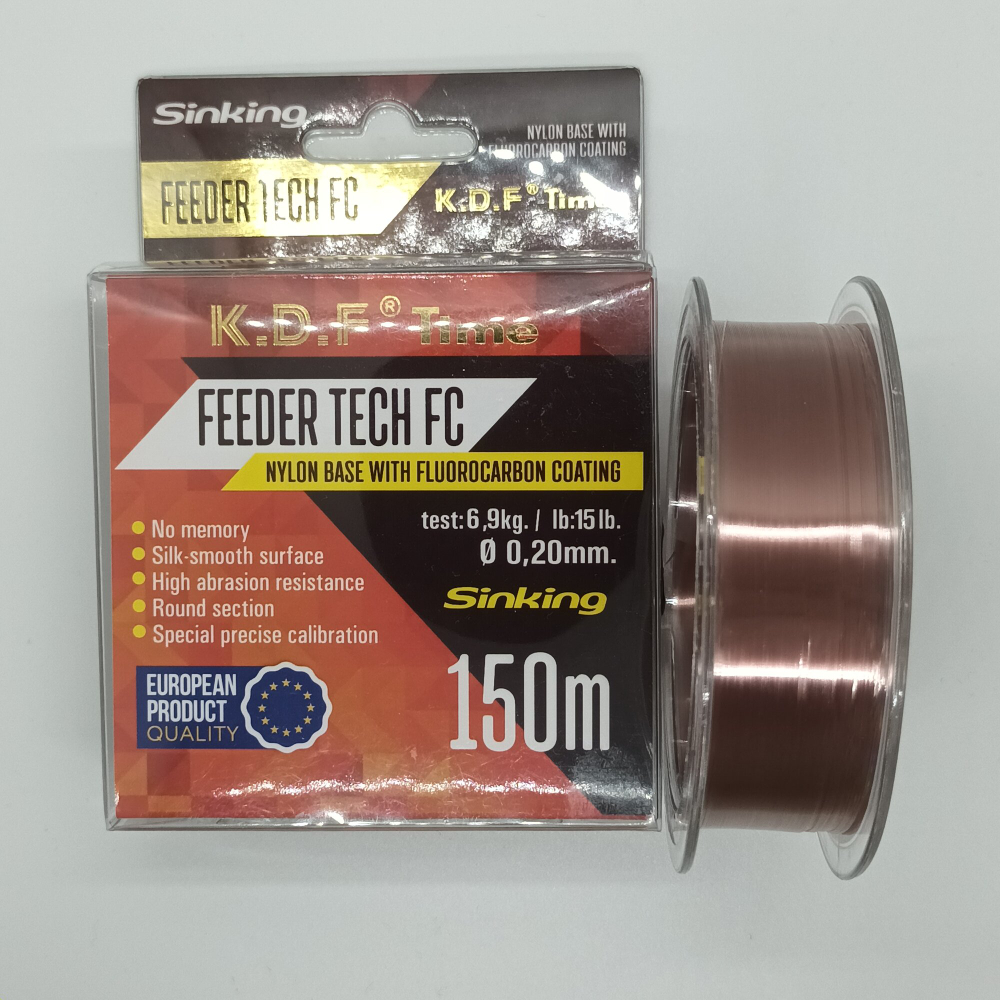 Леска с покрытием флюорокарбона KDF Feeder Tech FC 0,20 мм 150 м