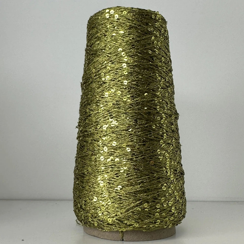 MONALISA - PINORI Filati; вискоза, п/а, пайетки 3мм, через каждые 10мм; 330м/100гр; цвет: оливковый; ТОЛЬКО !! 45, 190 гр
