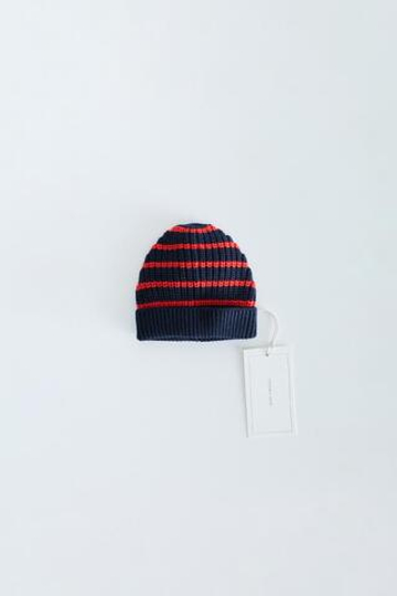 ZARA TIMELESS — ШАПКА БИНИ В ПОЛОСКУ ИЗ ХЛОПКА И ШЕРСТИ, КРАСНЫЙ/ТЕМНО-СИНИЙ