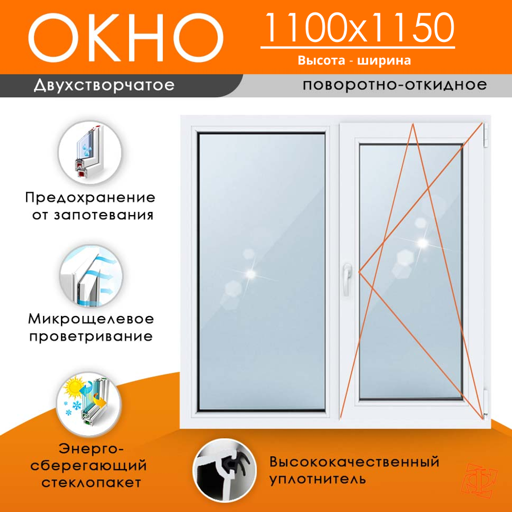 Пластиковое окно 1100 х 1150 ТермА Эко + Москитная сетка