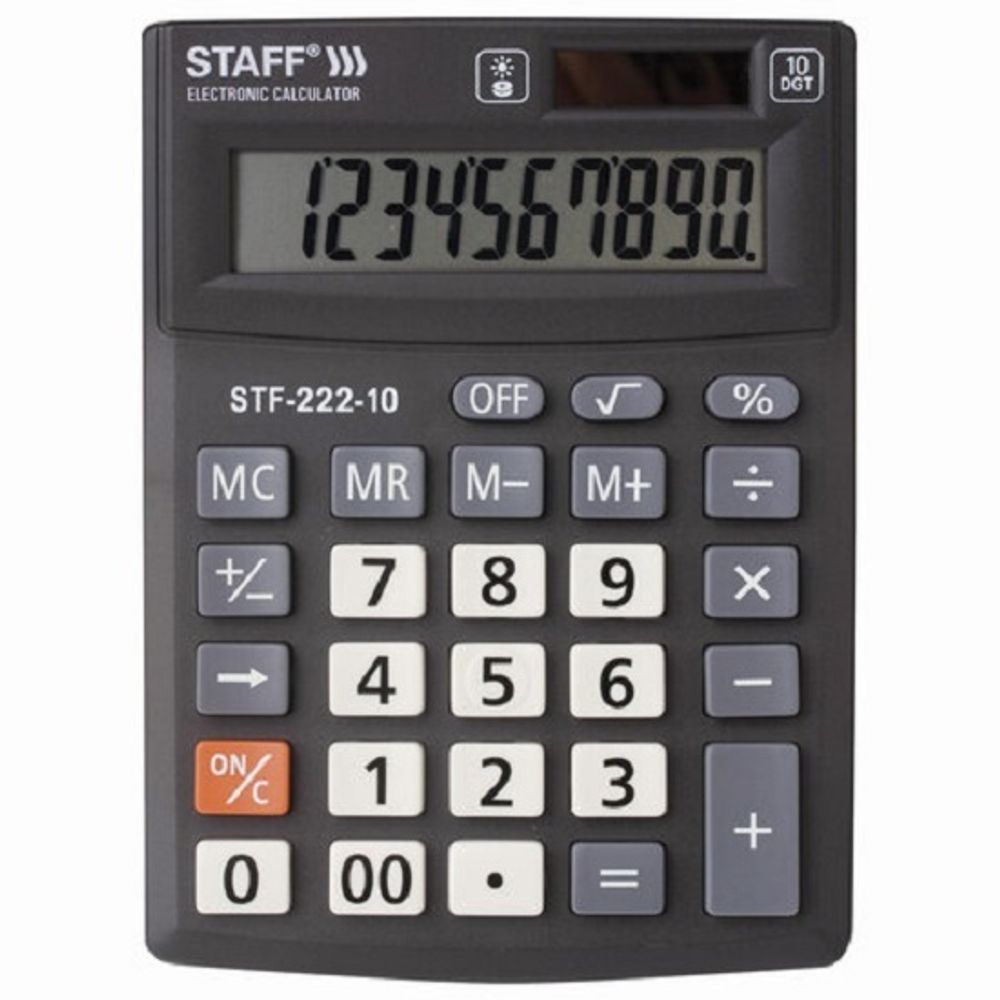 Калькулятор настольный Staff Plus, 10 разрядов, STF-222-10, двойное питание, 138*103мм, черный