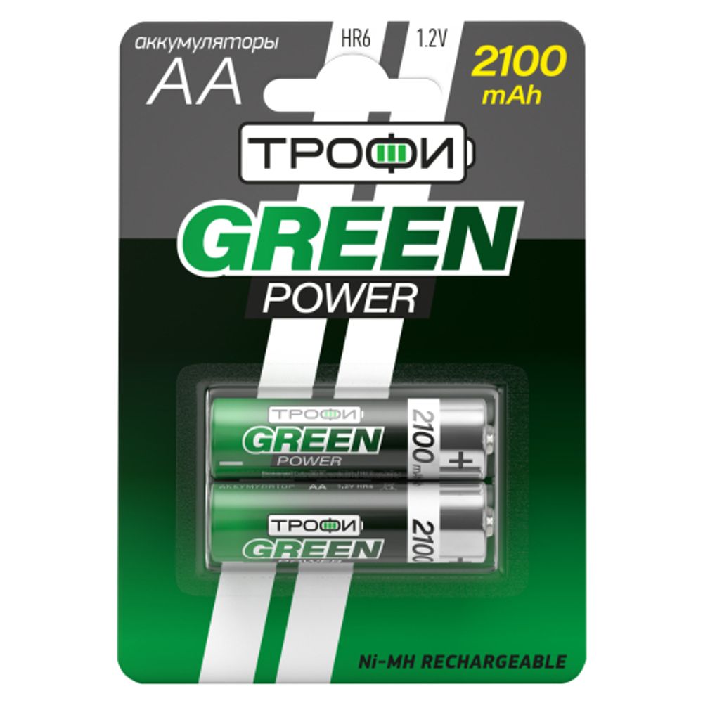 Аккумуляторы NiMH (никель-металлгидридные) Трофи HR6-2BL 2100 mAh GREEN POWER | Аккумуляторы