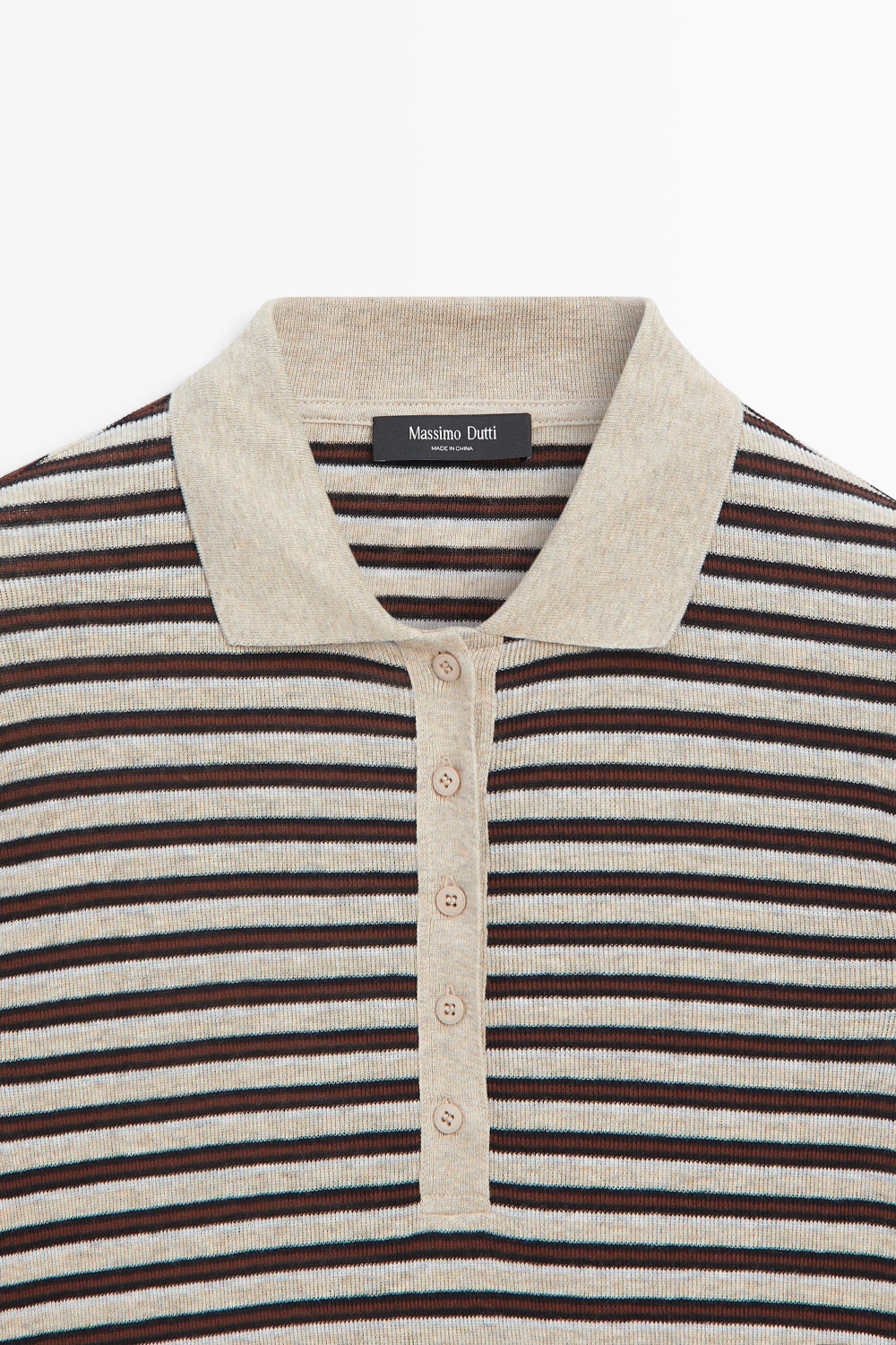 Massimo Dutti Футболка поло с длинными рукавами в полоску из смесовой шерсти, норка