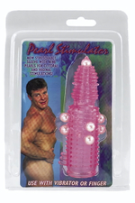 Розовая эластичная насадка на пенис с жемчужинами, точками и шипами Pearl Stimulator - 11,5 см. (Цвет: розовый)