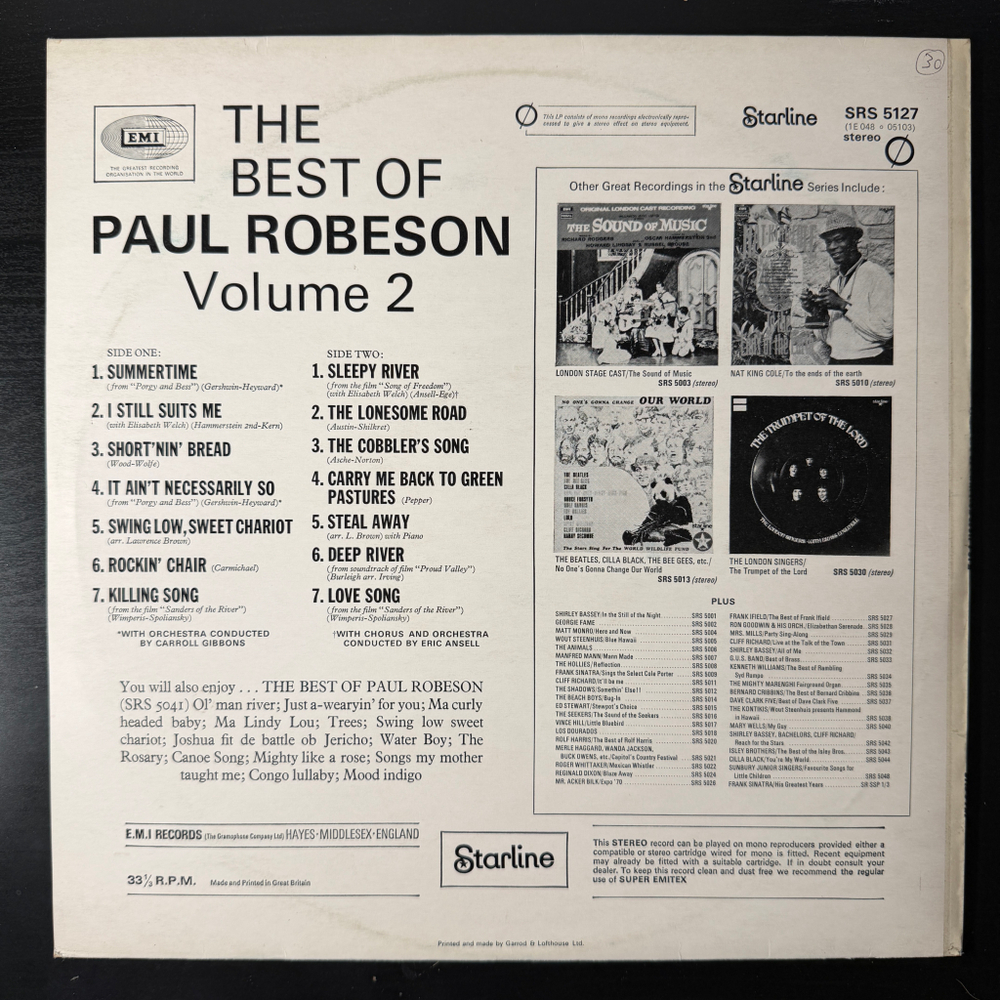 Paul Robeson ‎– The Best Of Paul Robeson Volume 2 (Англия 1972г.) Promo