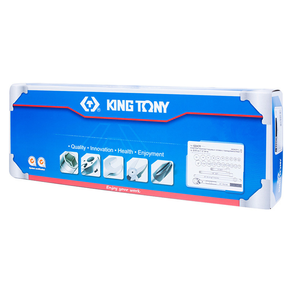 KING TONY (6224CR) Набор торцевых головок с принадлежностями 3/4", 12-гранные, 22-50 мм и 1"-2", 24 предмета