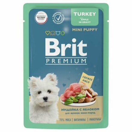 BRIT PREMIUM Пауч для щенков мини пород, Индейка с яблоком в соусе, 85г