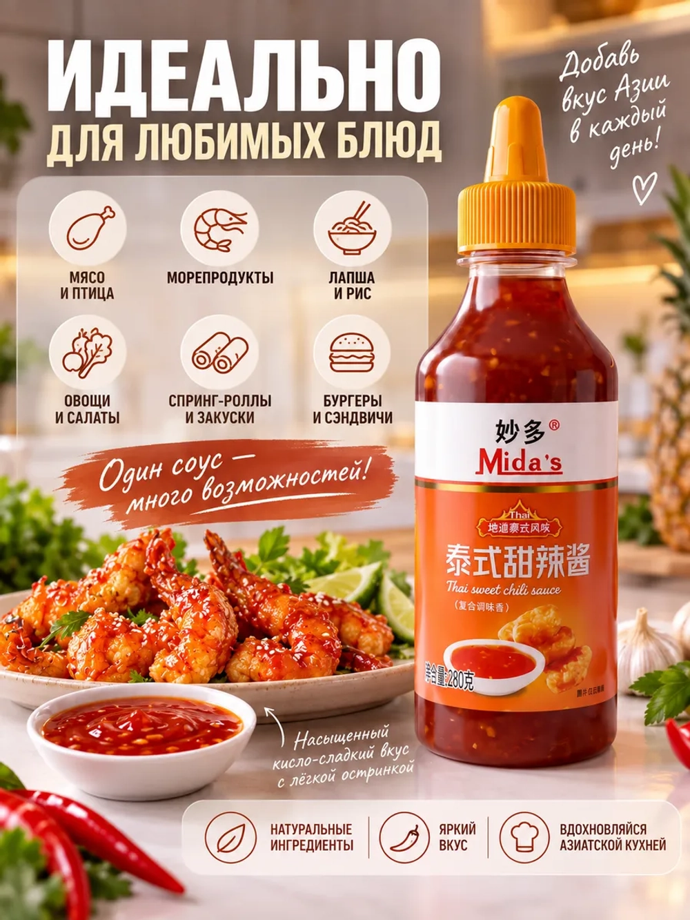 Соус Сладкий Чили "Тайский" Mida's 280 г