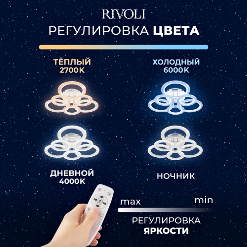 Светильник потолочный светодиодный Rivoli Marion 6108-106 108 Вт LED 2800К - 6200К модерн с пультом | Rivoli