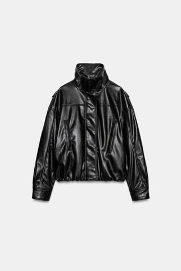 ZARA БОМБЕР ИЗ ИСКУССТВЕННОЙ КОЖИ, ЧЕРНЫЙ