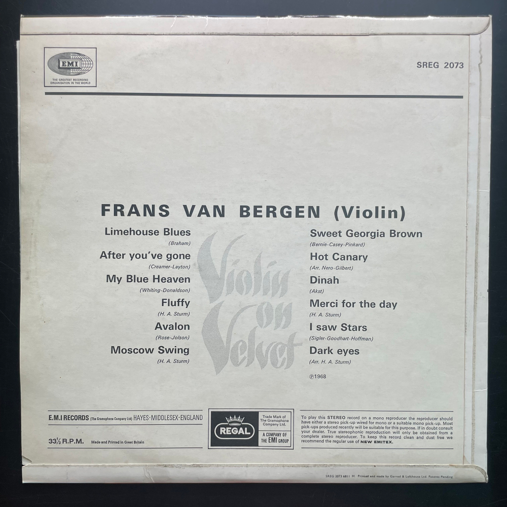 Frans Van Bergen ‎– Violin On Velvet (Англия 1968г.)