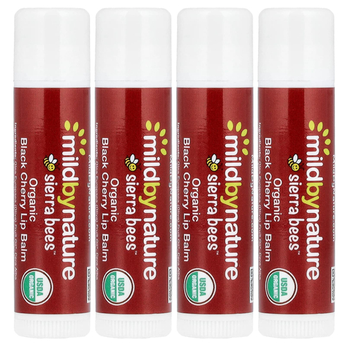 Mild By Nature, Sierra Bees™, органические бальзамы для губ, черешня, упаковка из 4 шт. по 4,25 г (0,15 унции)