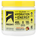 Ascent, Clean Hydration + Energy, Energy Drink Mix, Orange Mango, 7.90 oz (224 g)