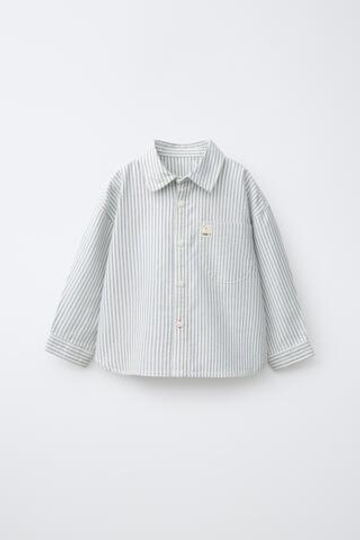 ZARA РУБАШКА В ПОЛОСКУ, ЭКРЮ/СИНИЙ
