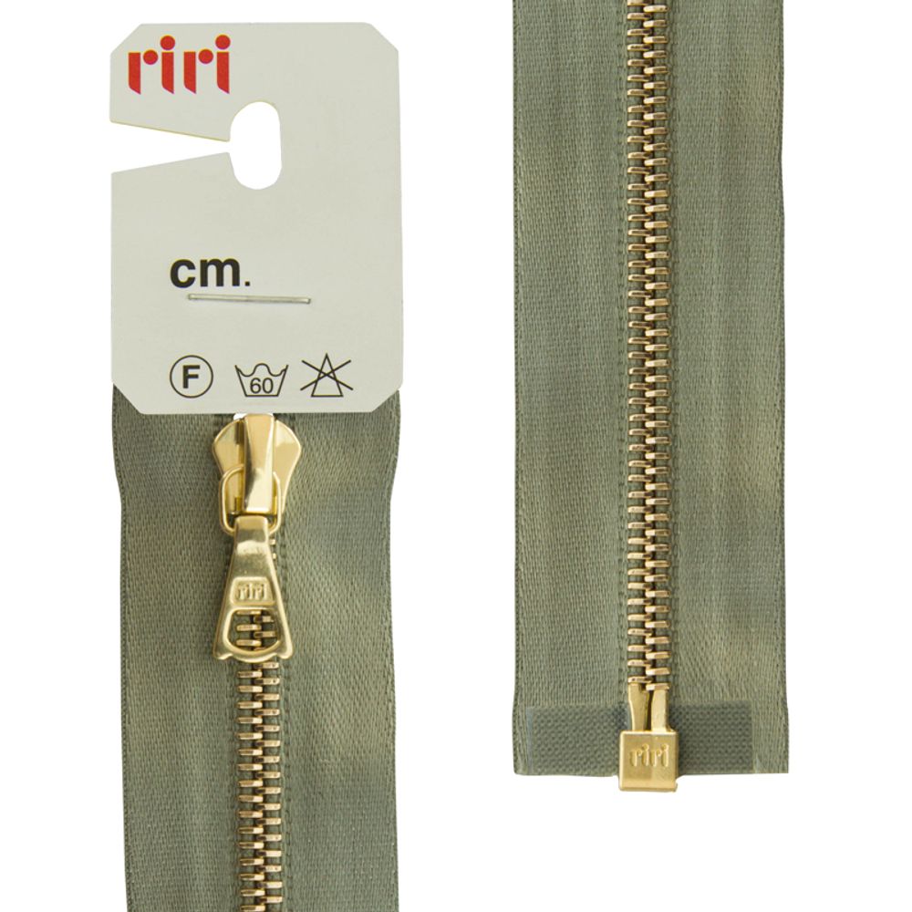Молния металл RIRI Т4 (4 мм) 1 зам., разъем., 70 см, Gold, атласная тесьма, цв.5884, серо-зеленый, 1 шт