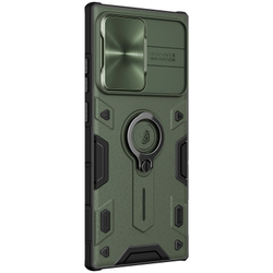 Чехол темно зеленого цвета на Samsung Galaxy Note 20 с защитой камеры от Nillkin серия CamShield Armor Case (металлическая крышка камеры)