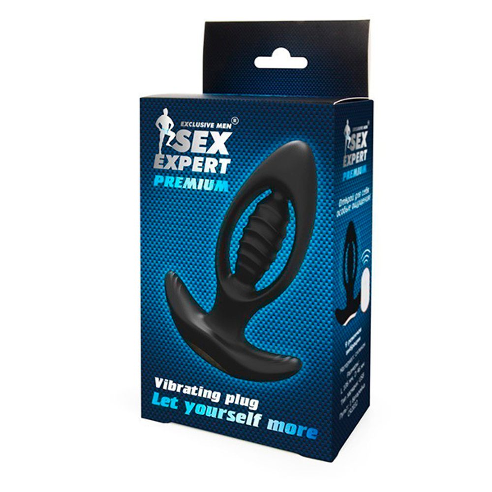 Черный анальный вибромассажер 12,6см с пультом ДУ Bior Toys Sex Expert SEM-55239