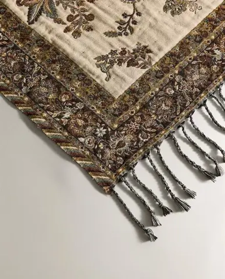 ZARA HOME ЖАККАРДОВЫЙ ПЛЕД С ЦВЕТОЧНЫМ ПРИНТОМ, КОРИЧНЕВЫЙ