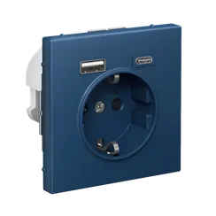 Розетка с USB A+C с заземлением и защитными шторками Systeme Electric ArtGallery Аквамарин GAL001132