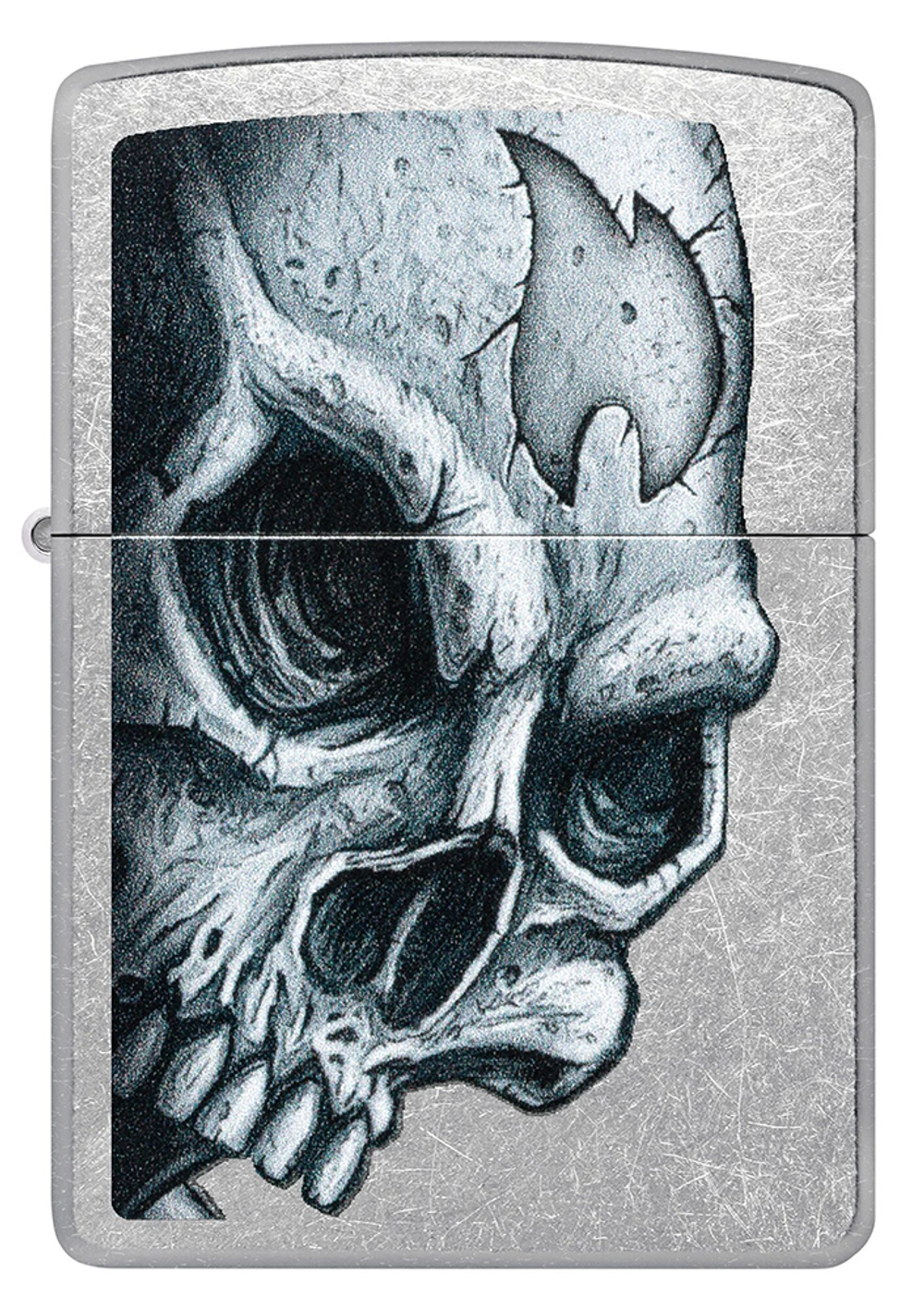 Зажигалка ZIPPO Skull and Flame с покрытием Street Chrome, латунь/сталь, серебристая, матовая, 38x13