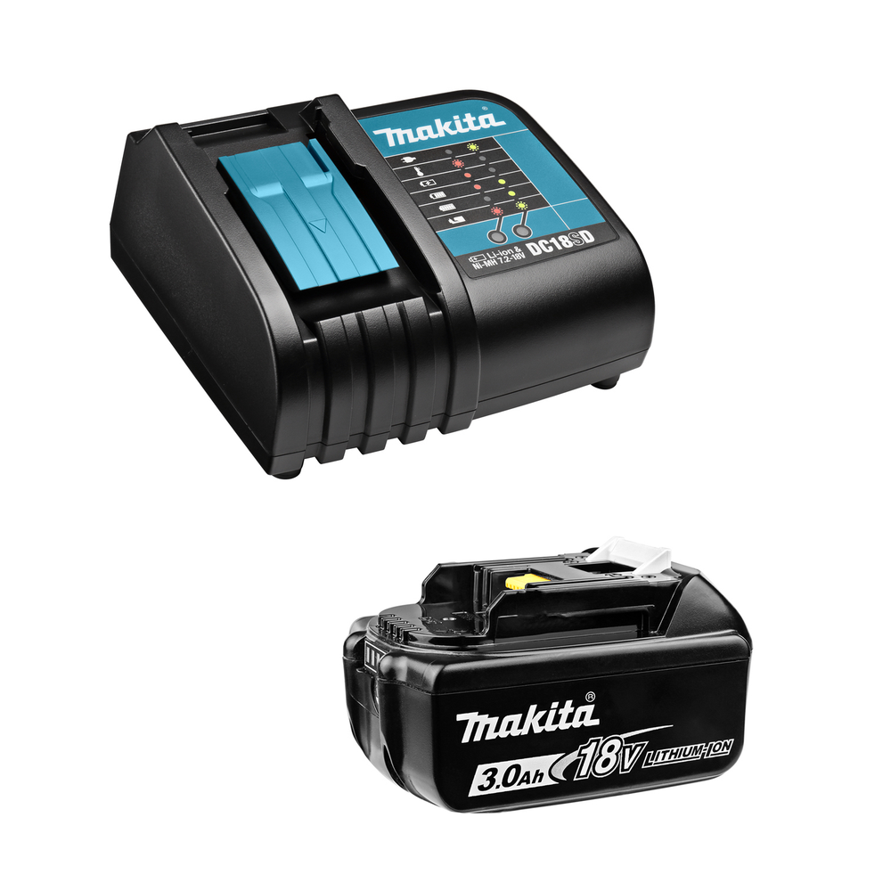 Набор питания Makita SF: Аккумулятор BL1830B Li-Ion, 18 В, 3 Ач, Зарядное устройство для зарядки Li-Ion блоков с номинальным напряжением 14.4 В и 18 В DC18SD 191A23-6
