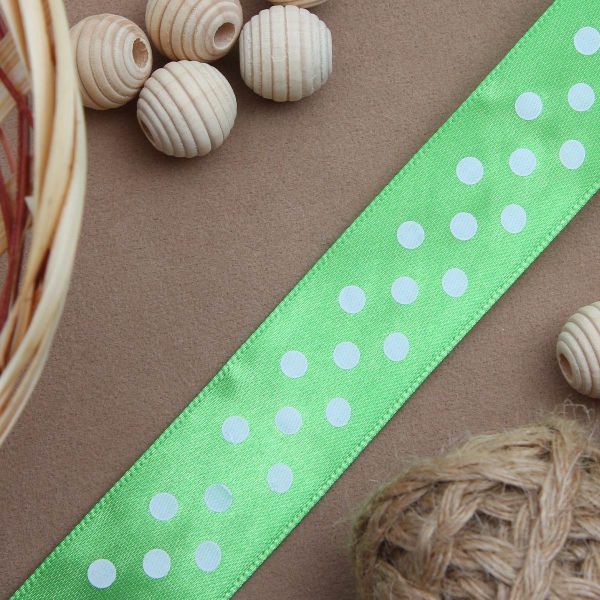 Лента атласная в горошек 25.0 мм / 3 метра, зеленый, Globus